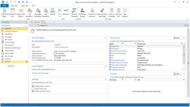 Open a site in SharePoint designer